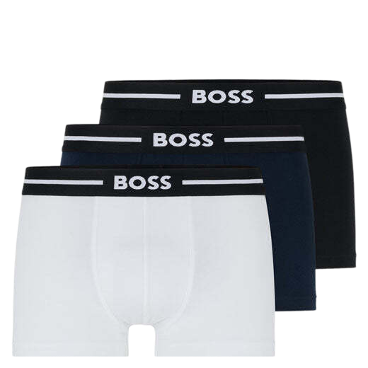 3-Pack of Stretch Cotton Trunks in White, Navy & Black