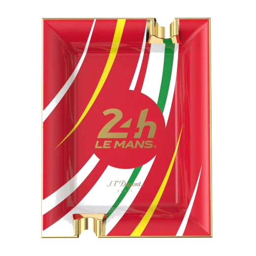 This S. T. Dupont 24 Heures du Mans Porcelain Red & Gold Ashtray has a striped design with red, white, yellow and gold.