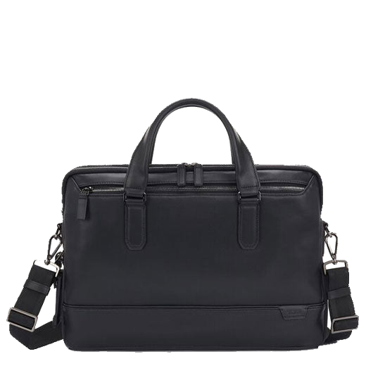TUMI's Black/Iron Harrison Sycamore Slim Briefcase features a padded laptop pocket.