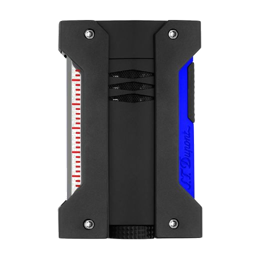 This S.T. Dupont Défi Extrême Matte Neon Blue Lighter has a matte black hard shell over the neon blue.