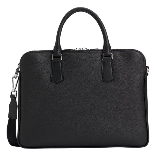 This BOSS Crosstown Slim Document Case in Italian Leather has two grab handles and a detachable cross body strap.