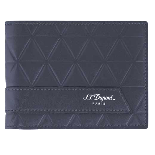This Dupont wallet is made from a blue leather material.