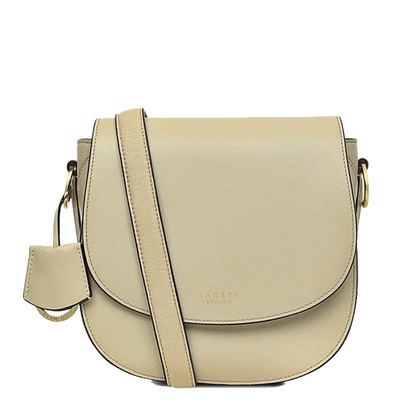 Radley's Light Grey Liverpool Street 2.0 Medium Flapover Cross Body Bag is crafted in plain leather.