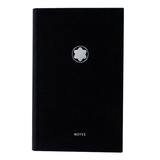 The small Montblanc notebook has lined pages, each featuring the Montblanc logo.