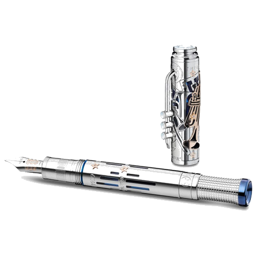 Montblanc's Great Characters Miles Davis Limited Edition 90 Fountain Pen has been made with white gold and Mother of Pearl featuring on the clip.