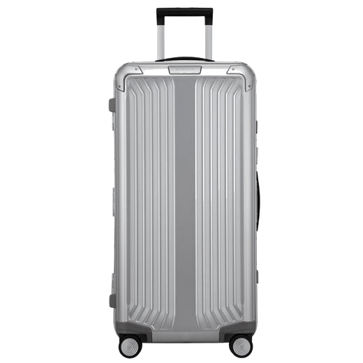 Samsonite's Lite-Box Alu Spinner Trunk, Silver 80 cm is made out of aluminium and has a durable hard-shell case with black trims.