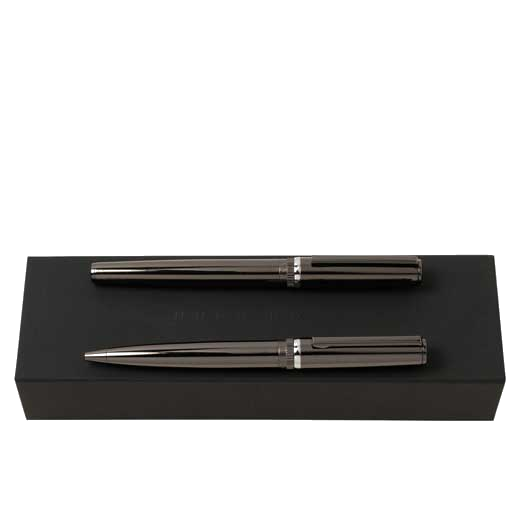This gun metal grey pen set has been created by Hugo Boss.