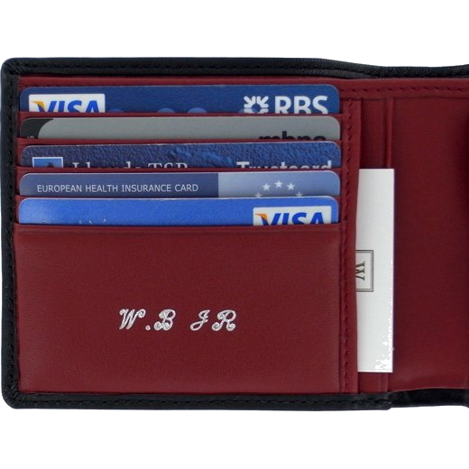 Leather embossing onto a HugoBoss Wallet.