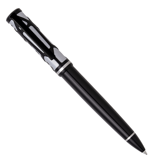 Hugo Boss Craft Ballpoint Pen Chrome with an abstract black and chrome pattern.