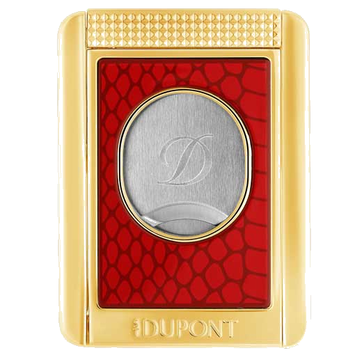 This Dupont cigar cutter comes with a red snakeskin lacquered design with a gold trim.