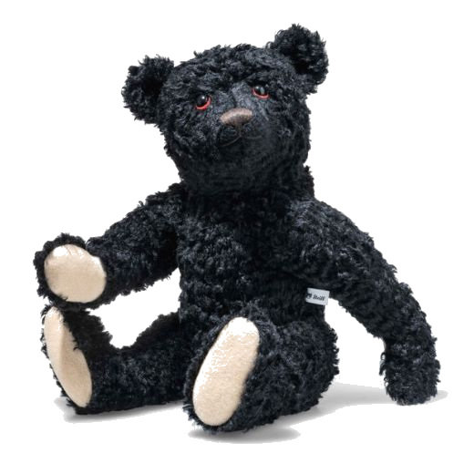 This Steiff Replica 1912 RMS Black Teddy Bear is made out of a mohair and cotton blend with wooden shavings for the stuffing to either keep the bear sitting or standing.