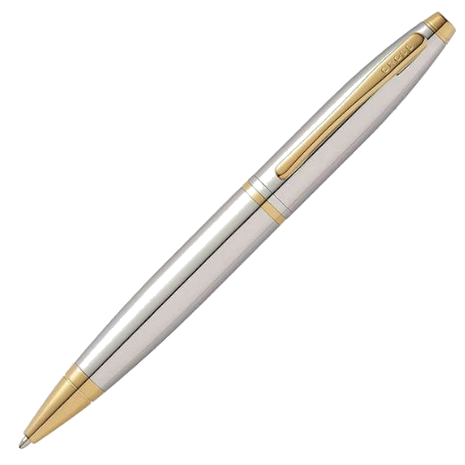This Cross Calais Chrome & Gold Trim Ballpoint Pen has quite a chunky barrel and cap with softened edges to create a sleek finish.