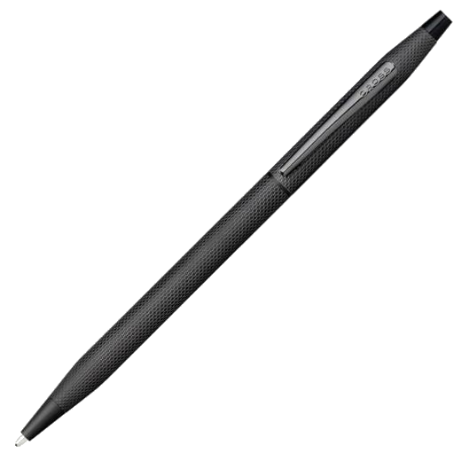 This Cross Classic Century Brushed Black PVD Ballpoint Pen has a textured barrel and cap with polished trims on the clip that also has the Cross name engraved.