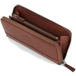 purdey tan leather continental purse inside