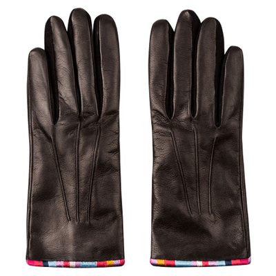 paul smith black leather gloves with swirl stripe edge