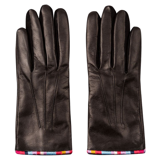 paul smith black leather gloves with swirl stripe edge