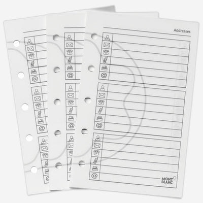 The Montblanc white address and personal details pocket pages.