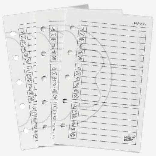 The Montblanc white address and personal details pocket pages.