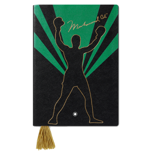 This Muhammad Ali Great Characters #146 Fine Stationery Notebook by Montblanc celebrates the champion and features a green and black design.