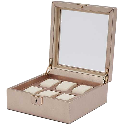 This is the WOLF rose gold Palermo 6 Piece Watch Box.