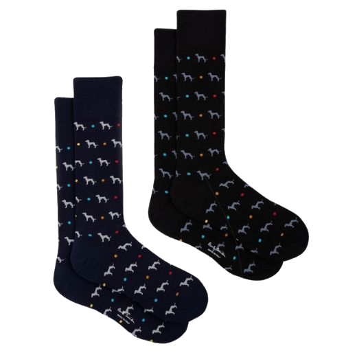 This pair of Paul Smith Men's 2-Pack Whippet Blue & Black Socks is made out of a cotton blend that has a soft touch.
