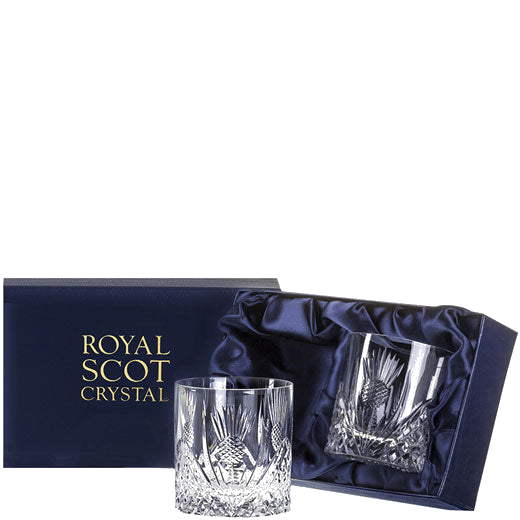 royal scot crystal scottish thistle 2 on the rocks tumblers packaging