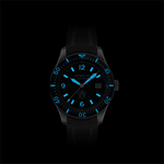 This Montblanc 1858 Iced Sea Black Rubber Automatic Date Watch is water-resistant up to 300 metres.