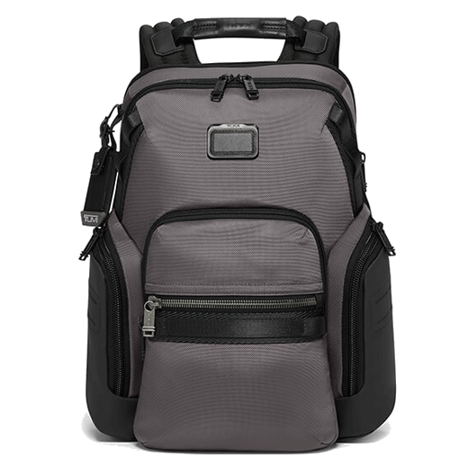 TUMI's Alpha Bravo Charcoal Navigation Backpack has front zip pockets for easy organisation.