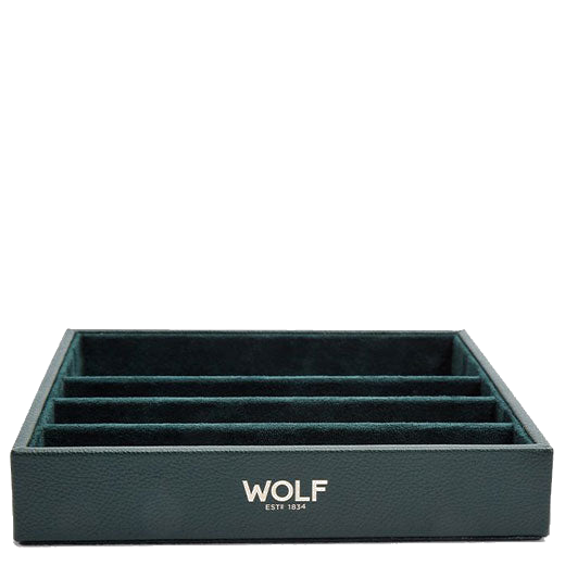 The WOLF 1834 Green Analog/Shift Vintage Watch Strap Tray has been crafted out of grained vegan leather.