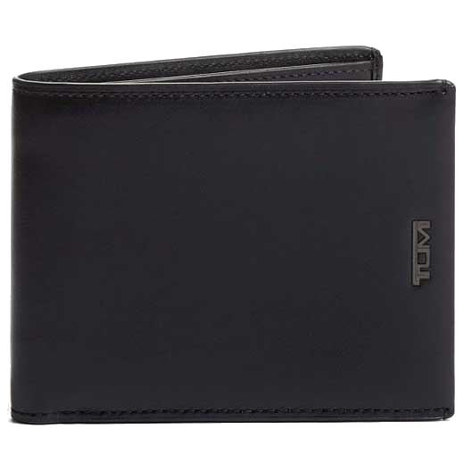 tumi black nassau double global billfold wallet with coin
