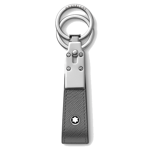 This Montblanc Sartorial Key Fob Forged Iron Saffiano Leather has the star emblem on the front of the leather loop.