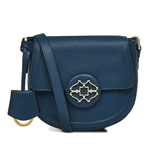 Radley's Saddle Street Flapover Dark Blue Cross Body Bag has a detachable key fob.