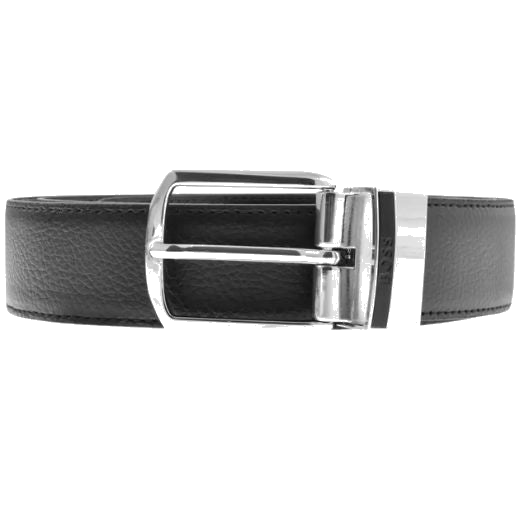 The Onnie Reversible Black Smooth and Textured Leather Belt by BOSS.