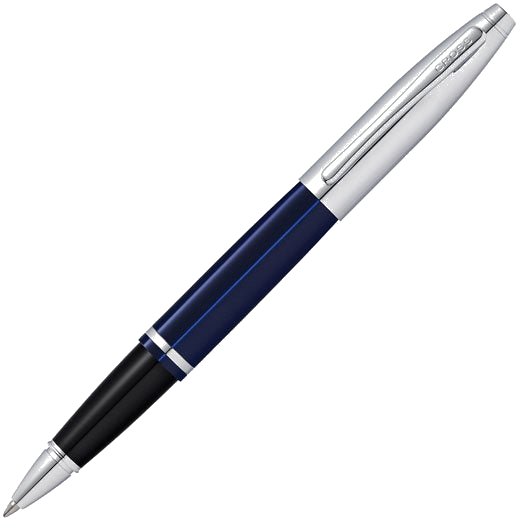 This Polished Blue Lacquer & Chrome Calais Rollerball Pen was designed by Cross.