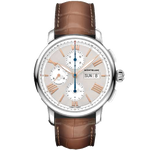 This Montblanc Star Legacy Stainless Steel Chronograph Day & Date Watch features rose-gold numerals.