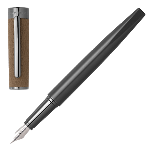 Hugo Boss Corium Chrome Fountain Pen Camel