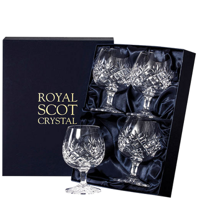 royal scot crystal edinburgh 4 brandy glasses packaging