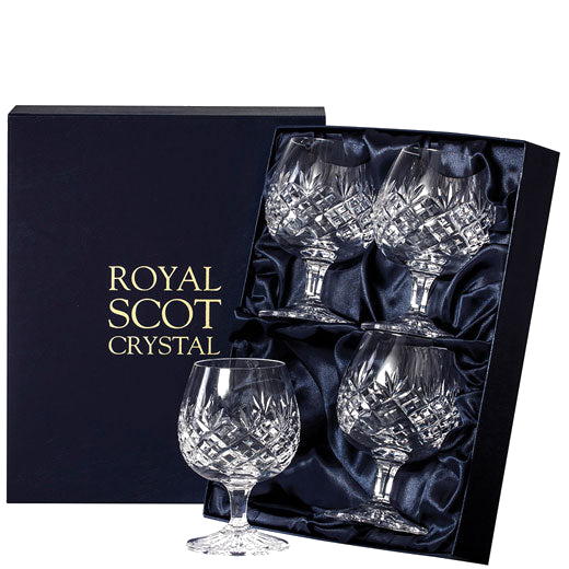royal scot crystal edinburgh 4 brandy glasses packaging