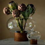 lsa oblate xl clear vase with walnut base lifestyle