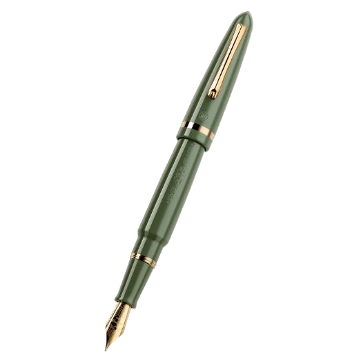 This Montegrappa Venetia Lagoon Green & Gold Fountain Pen has a sleek resin barrel and cap in green with gold trims.