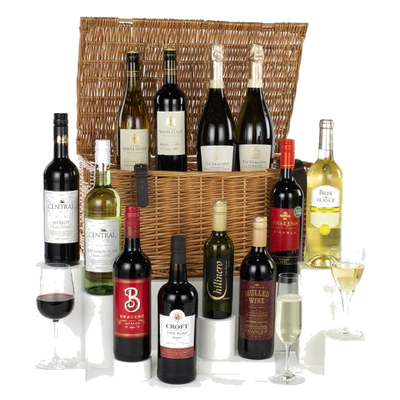 vh hampers 12 wines in wicker