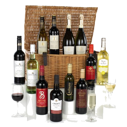 vh hampers 12 wines in wicker