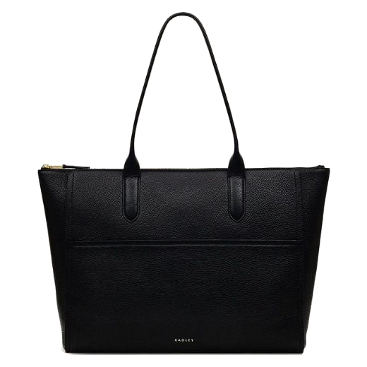 This Oak Street Black Leather Zip-Top Tote Bag by Radley has twin shoulder straps in matching black leather.