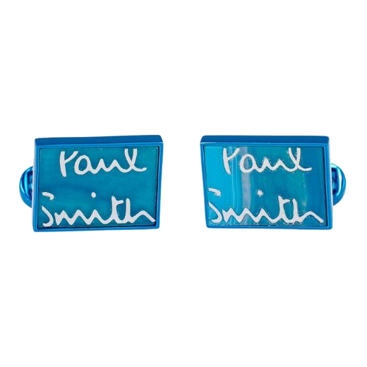 This Rectangular Blue Agate 'Signature' Logo Cufflinks by Paul Smith has been made from agate and has a beautiful blue shimmer.