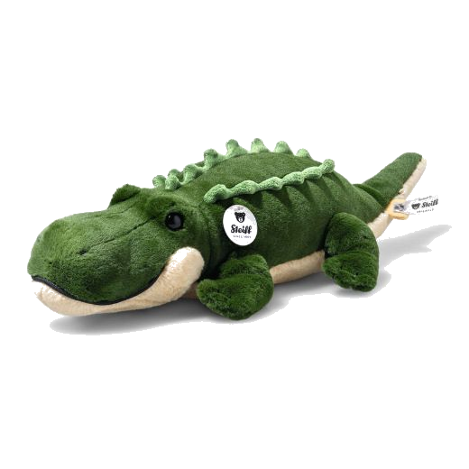 Steiff's Teddies for Tomorrow Rocko Crocodile, 40 cm is made out of soft cuddly plush from recycled PET bottles.