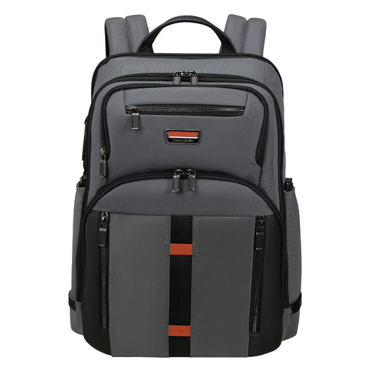 Samsonite's Urban-Eye Grey and Cognac Backpack 15.6" has exterior front zip compartments so you can easily store small items and have easy access while you're travelling.