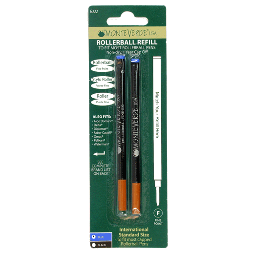 The Monteverde USA Fine Point Rollerball Refills x2, Blue.