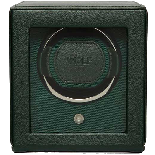This WOLF Green Cub Watch Winder with Cover has internal room for 1 watch.