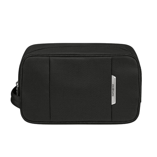 Samsonite's Respark Toilet Pouch Ozone Black is made out of recycled fabric and is great for storing toiletries during travel.