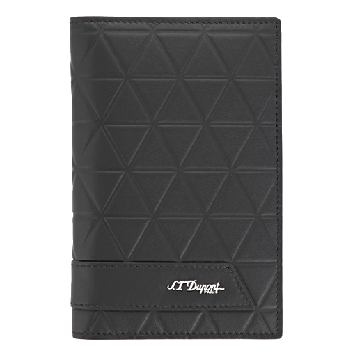 This Firehead Soft Leather Passport Holder in Black by S.T. Dupont has a geometric pattern on the leather.